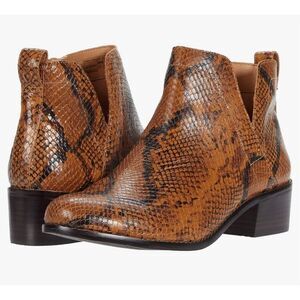 Vionic Tan/Brown Snake-Print Cutout Heeled Ankle Boots
